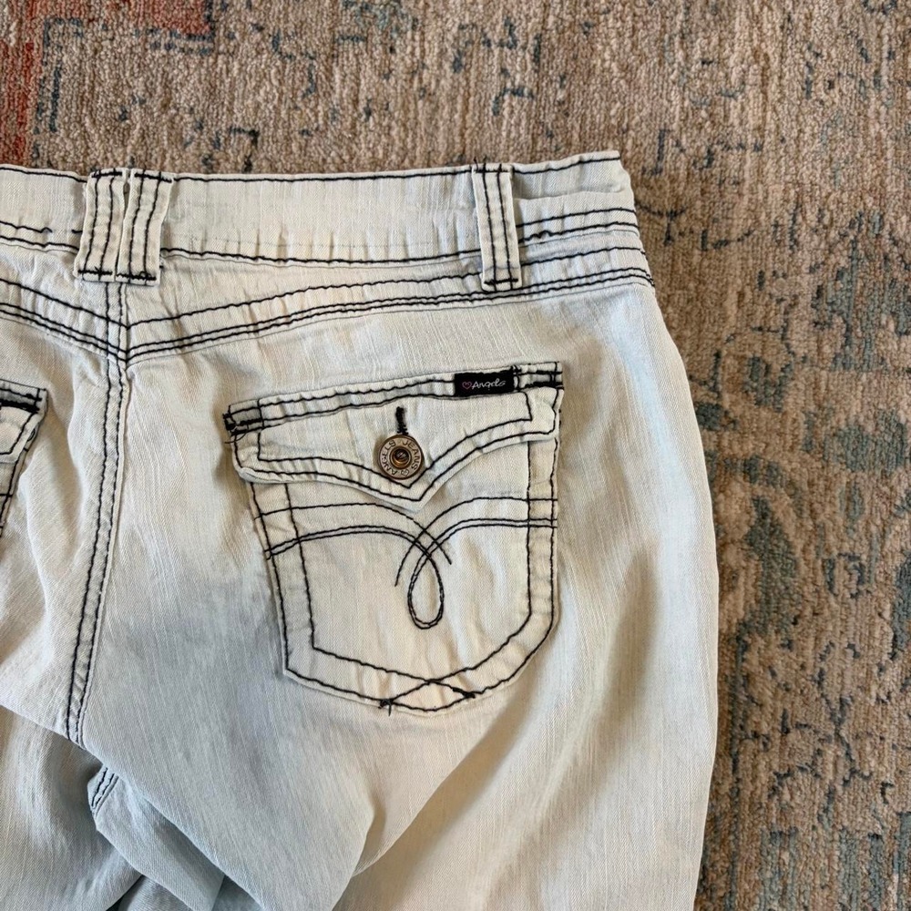 Angels Jeans Womens Size 13 Cream Low Rise Capri Denim Black Contrast Stitch Y2K - Picture 4 of 6